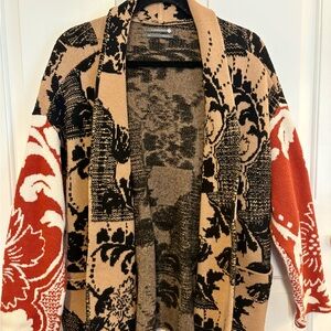 Anthropologie Floral Patterned Open Front Cardigan Wool & Cashmere Blend